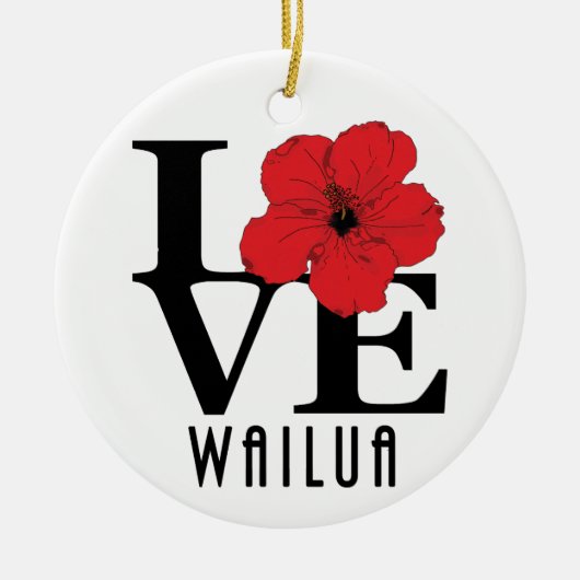 LIEBE Wailua Hawaii Rot-Hibiskus Keramik Ornament (Vorne)