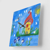 Liebe-Wall-Uhr für das Whimsical Child Illustratio Quadratische Wanduhr (Winkel)