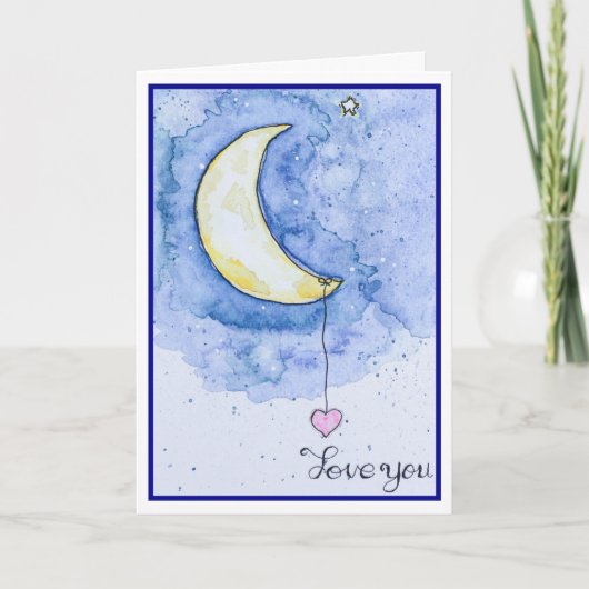Liebe Wasserfarbe Mond Karte (Vorderseite)