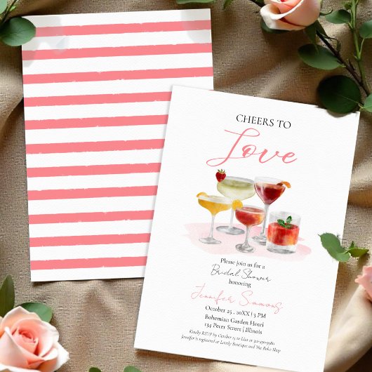 Liebe Wasserfarben Cocktails Brautparty Einladung