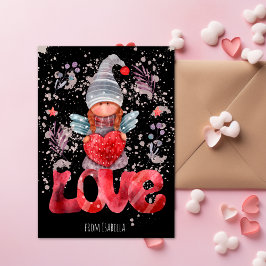 Liebe Wasserfarbene Lady Gnome mit Herzvalentine Feiertagskarte