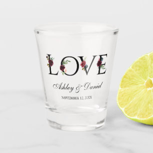 Liebe Watercolor Floral Burgund Blauer Hochzeitsta Schnapsglas