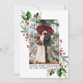 Liebe Watercolor Wintergrün bei Hochzeit Dankeskarte