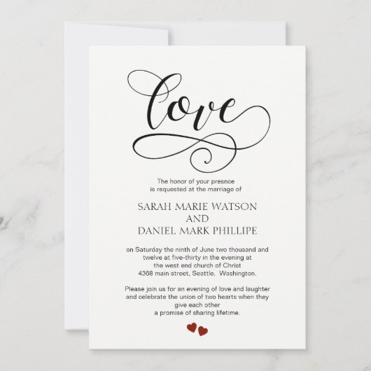 Liebe Wedding Typografie Elegante Script-Einladung Einladung (Vorderseite)