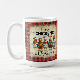 Liebe Weihnachten Hühner Buffalo Karierte Tasse