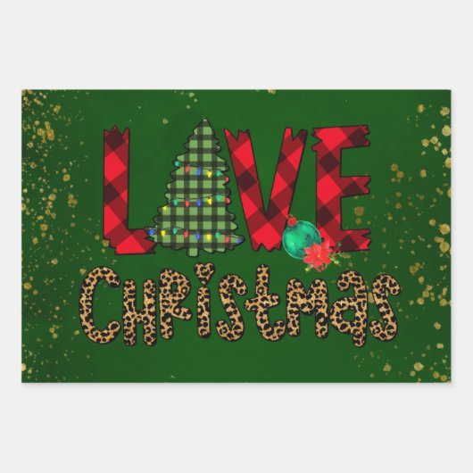 Liebe Weihnachten in Mustern und Leopard Print Geschenkpapier Set (Vorderseite 3)