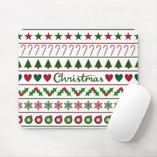 Liebe-Weihnachtsmotiv-Muster-Grün-weißes Rot Mousepad (Mit Mouse)
