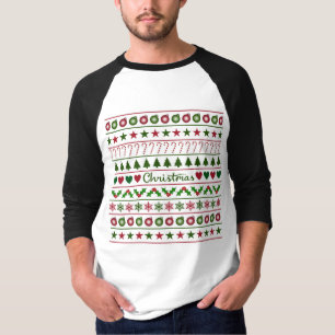 Liebe-Weihnachtsmotiv-Muster-Grün-weißes Rot T-Shirt