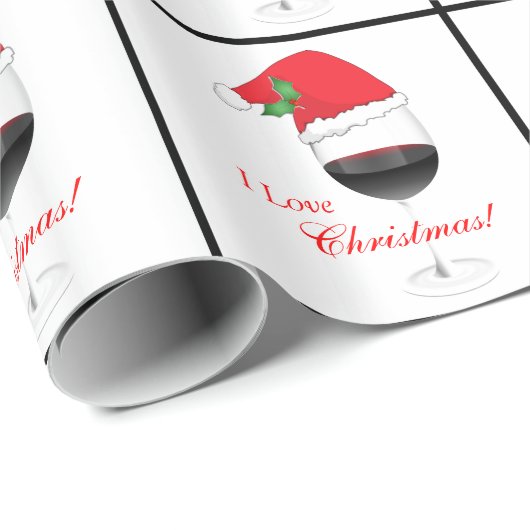 Liebe-Weihnachtswein-Glas-Weihnachtsmannmütze des Geschenkpapier (Rolleneckpunkt)