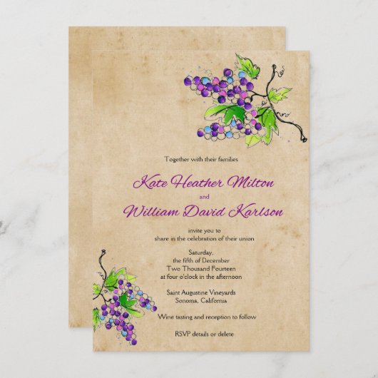 Liebe Weingarten Künstliche Trauben Einladung (Vorne/Hinten)