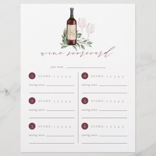 Liebe Weinprobe Scorecard (Vorderseite)