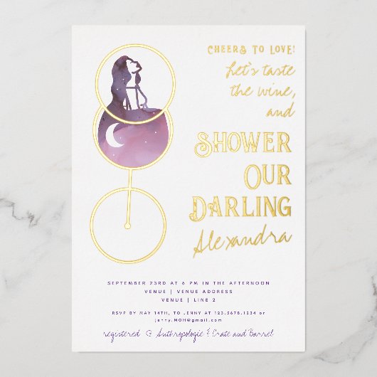 Liebe Weinverkostung Elegantes Brautparty Folieneinladung (Vorderseite)