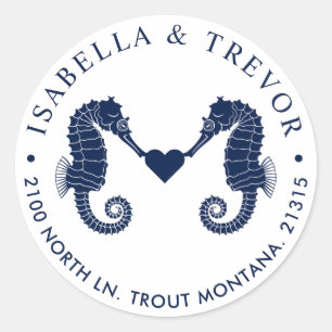 Liebe   Weiße Rücksendeadresse mit zwei Seepferden Runder Aufkleber