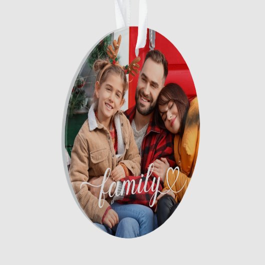 Liebe Weißes Skript benutzerdefiniertes Foto Ornament (Vorderseite)