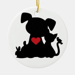 Liebe Welpe und Kitten Silhouette Ornament Runde