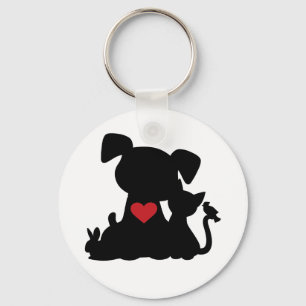 Liebe Welpen und Kitten Silhouette Button Schlüsse Schlüsselanhänger