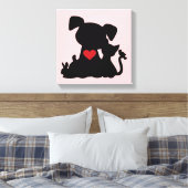 Liebe Welpen und Kitten Silhouette Rosa Leinwanddruck (Insitu (Schlafzimmer))