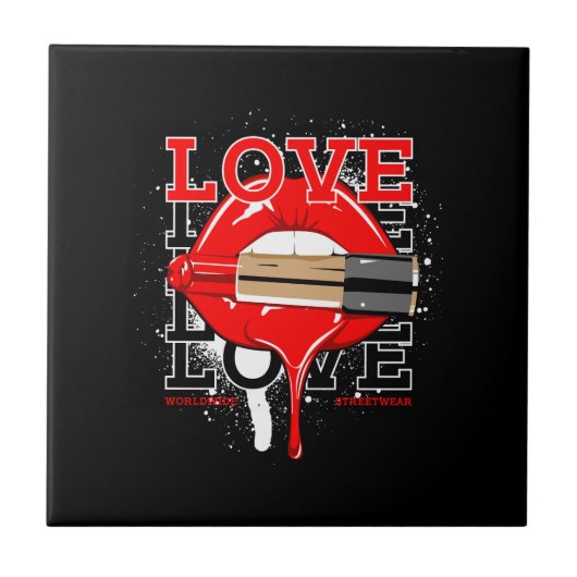 Liebe weltweit Streetwear Lips Vintage Mode Fliese (Vorderseite)