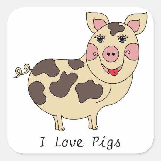 Liebe Whimsical I Schweine Quadratischer Aufkleber (Vorderseite)