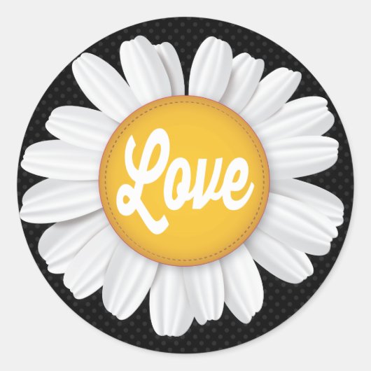 Liebe White Daisy Blume Black Floral Sticker (Vorderseite)