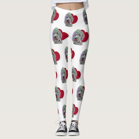 Liebe White Goldendoodle PopArt mit Herz Leggings (Vorderseite)