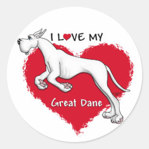 Liebe White Great Dane Runder Aufkleber