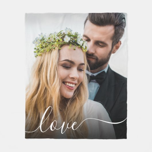 Liebe White Script Foto Overlay Hochzeit Fleecedecke (Vorderseite)
