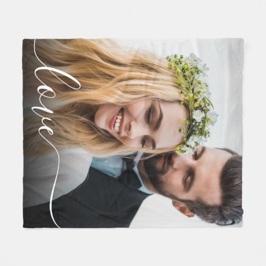Liebe White Script Foto Overlay Hochzeit Fleecedecke (Vorderseite (Horizontal))