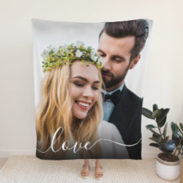 Liebe White Script Foto Overlay Hochzeit Fleecedecke