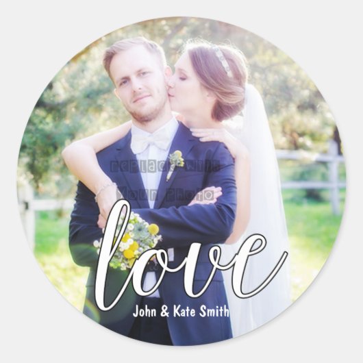 LIEBE White Typografy Gastgeschenk Hochzeit Sticke Runder Aufkleber (Vorderseite)