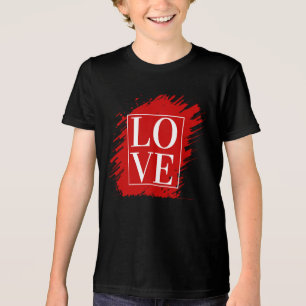 LIEBE WHITE TYPOGRAPHY RED ART Tri-Blend SHIRT