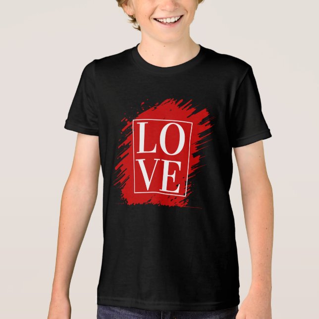 LIEBE WHITE TYPOGRAPHY RED ART Tri-Blend SHIRT (Vorderseite)
