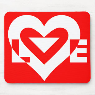 Liebe White über Rot Mousepad