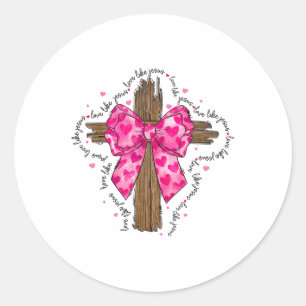 Liebe wie Jesus Holzkreuz ein rosa Keil _1 Runder Aufkleber