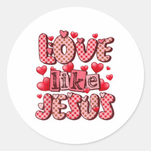 Liebe wie Jesus Valentinstag Rot kariert Herzen Ch Runder Aufkleber