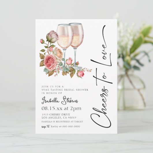Liebe Wine Bridal Dusche Einladung (Stehend Vorderseite)