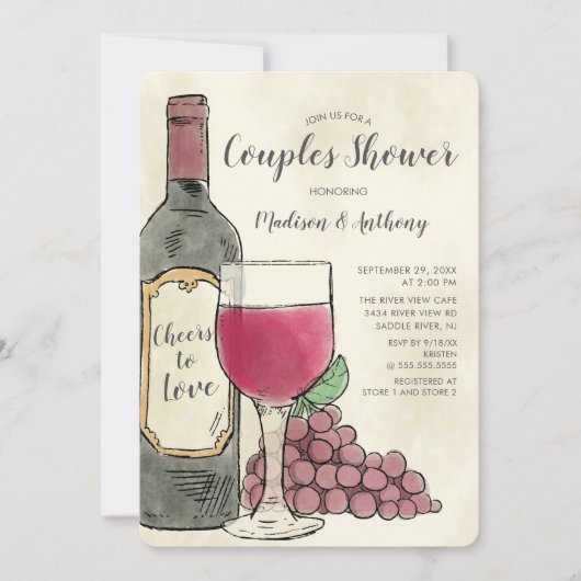 Liebe Wine Couples Dusche Einladung (Vorderseite)