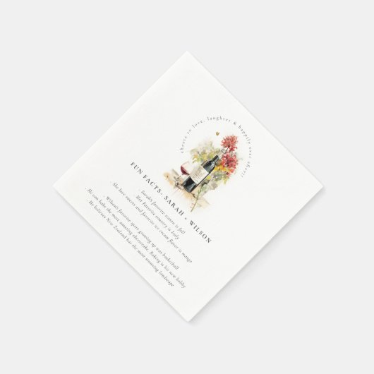 Liebe Wine Floral Wedding Fun Fakten Serviette (Ecke)