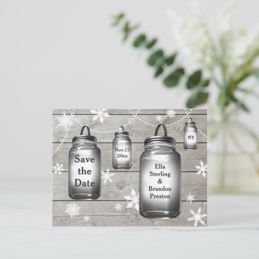 Liebe Winter Barn Hochzeiten speichern Datum Ankündigungspostkarte (Stehend Vorderseite)