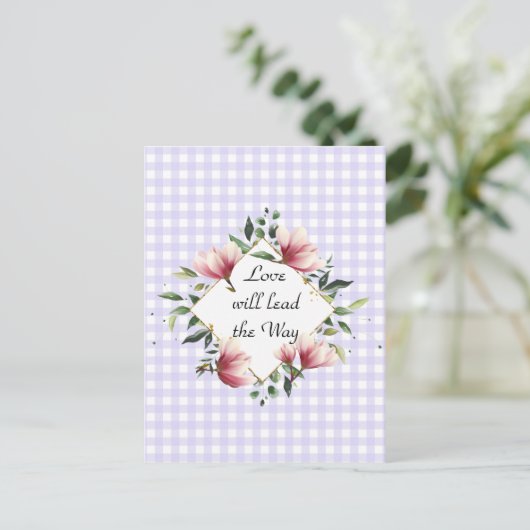 Liebe wird die Lila Gingham Postkarte führen (Stehend Vorderseite)