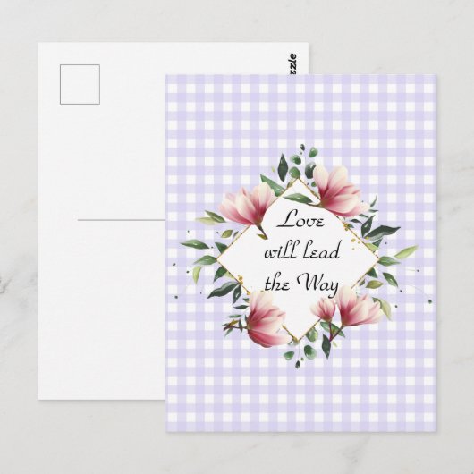 Liebe wird die Lila Gingham Postkarte führen (Vorne/Hinten)
