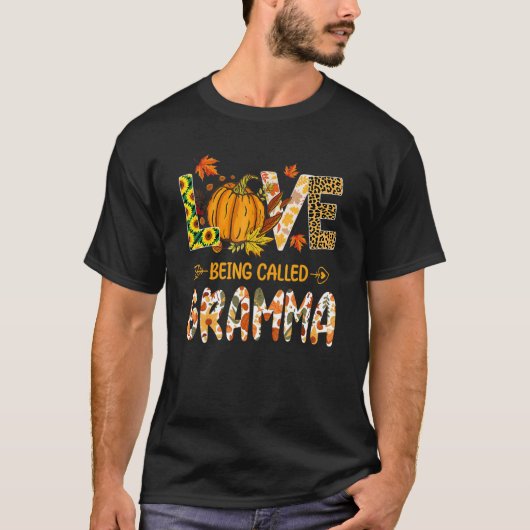 Liebe wird Gramma Pumpkin Herbstlaub genannt Danke T-Shirt (Vorderseite)