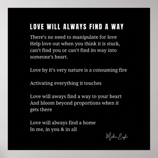 Liebe wird immer einen Weg finden Gedicht Poster b (Vorne)