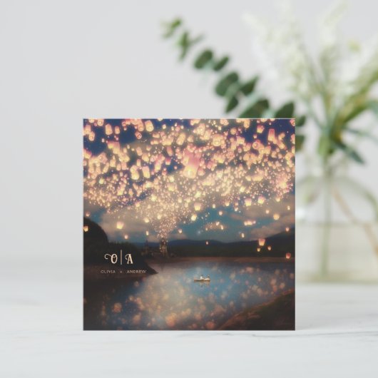 Liebe Wish Lanterns Einladung (Stehend Vorderseite)