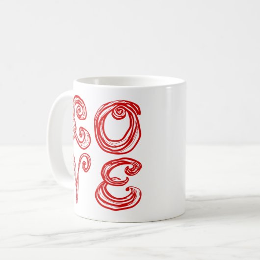LIEBE Word Art Fabric Schriftart Rote Buchstaben Kaffeetasse (Vorderseite Links)