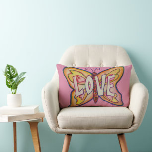 Liebe Word Art Pink Butterfly Akzent wirbelkissen Lendenkissen