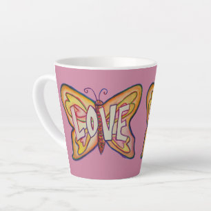 Liebe Word Art Pink Butterfly Wing Cup Latte Tasse