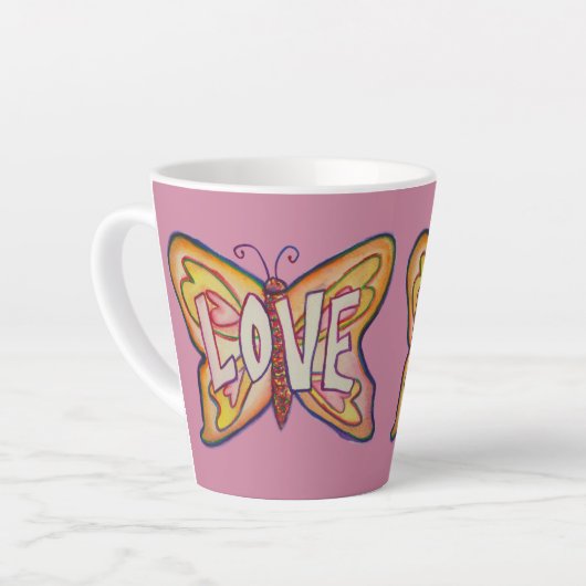 Liebe Word Art Pink Butterfly Wing Cup Latte Tasse (Linke Ecke)