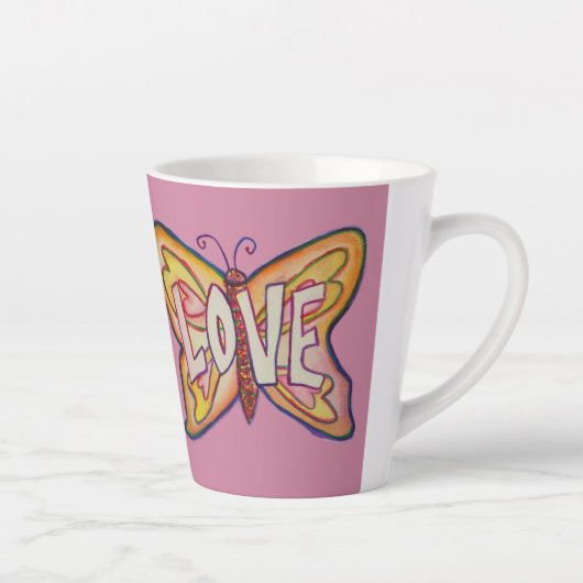 Liebe Word Art Pink Butterfly Wing Cup Latte Tasse (Rechts)