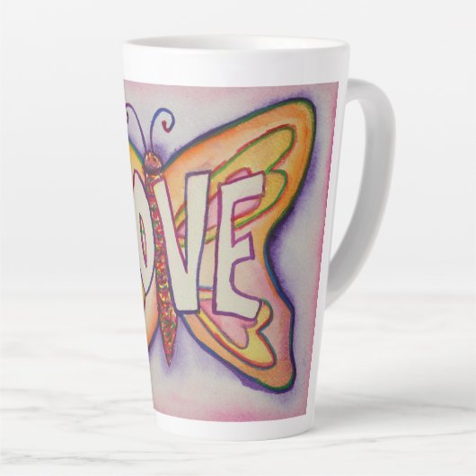 Liebe Word Art Pink Butterfly Wing Cup Latte Tasse (Rechte Ecke)